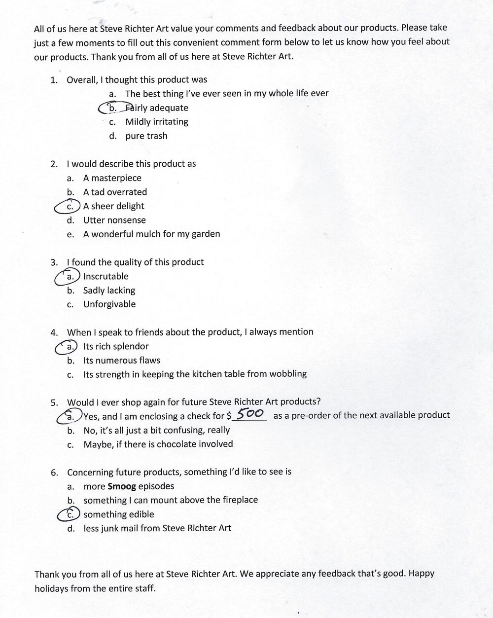 Comments sheet